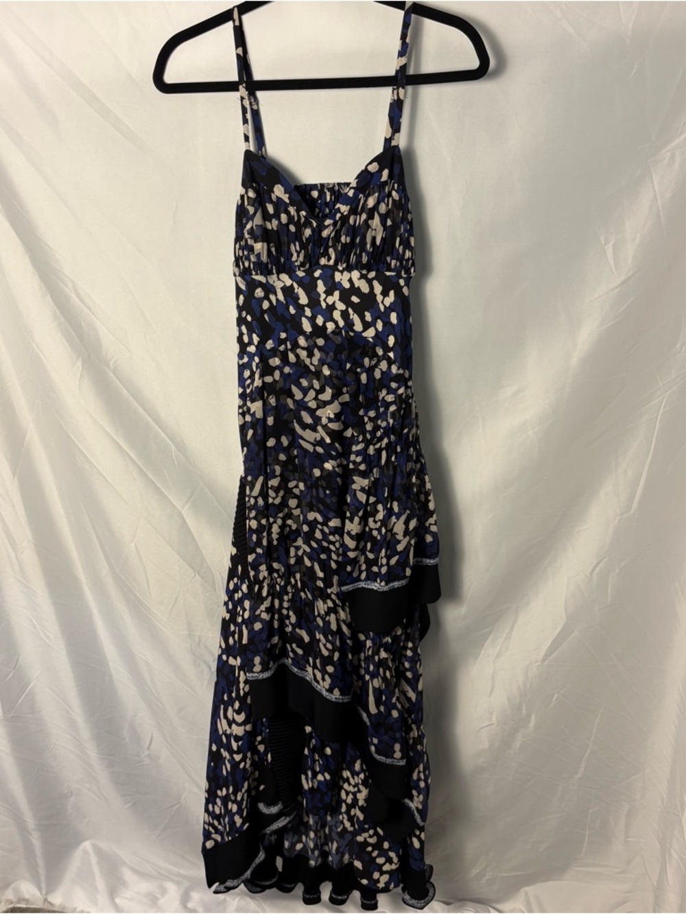 3.1 Phillip Lim Blue Black and White Asymmetrical Maxi Ribbed Ruffled Detail Sz6